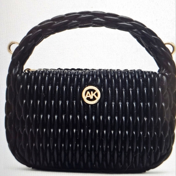 NWT Anne Klein Smock Textured Top Handle Black Bag W Removeable Gold Chain - Picture 1 of 14